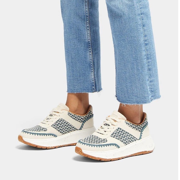 FitFlop: F-Mode Crochet/ Suede Woven Platform Sneakers, Blue Ivory (size 9) - Picture 1 of 7